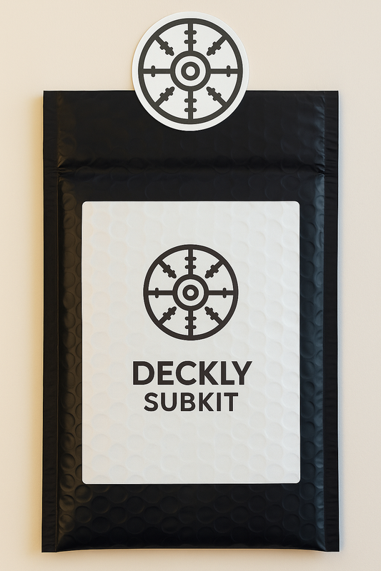 Deckly Subkit trading card shipping kit with protective mailer and collector packaging - Front