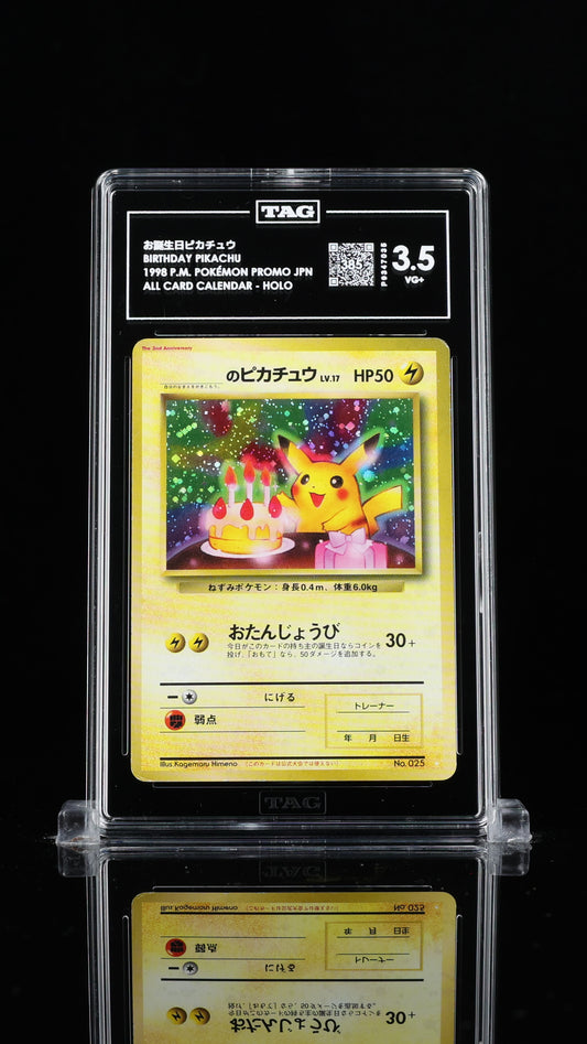 Birthday Pikachu – 1998 Japanese Promo – TAG Graded VG+ 3.5 – 2nd Anniversary Calendar Holo