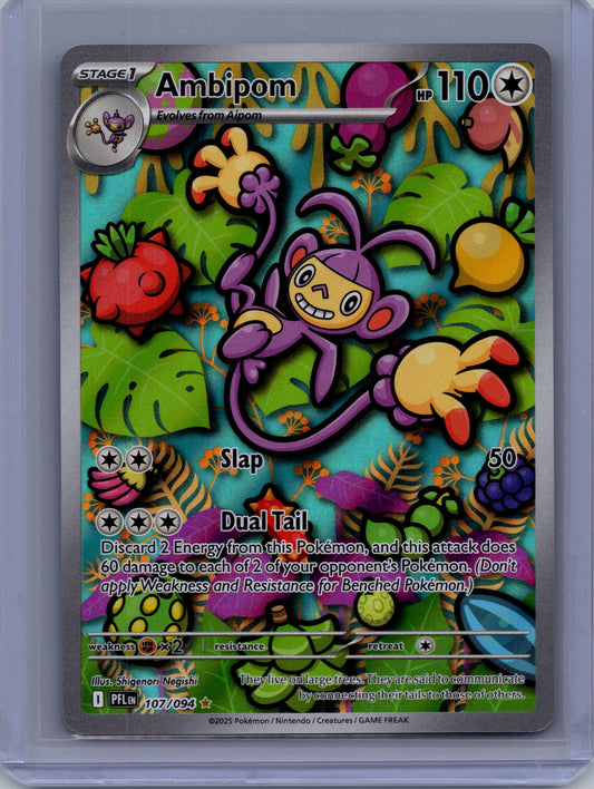 Front of Ambipom 107/094 from Pokémon Phantasmal Flames. English raw trading card. Exact card shown.