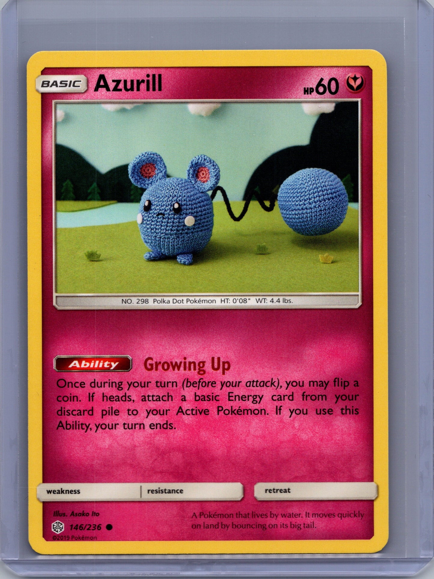 Front of Azurill 146/236 from Pokémon Cosmic Eclipse. English raw trading card. Exact card shown.