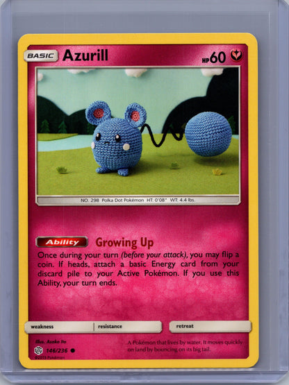 Front of Azurill 146/236 from Pokémon Cosmic Eclipse. English raw trading card. Exact card shown.