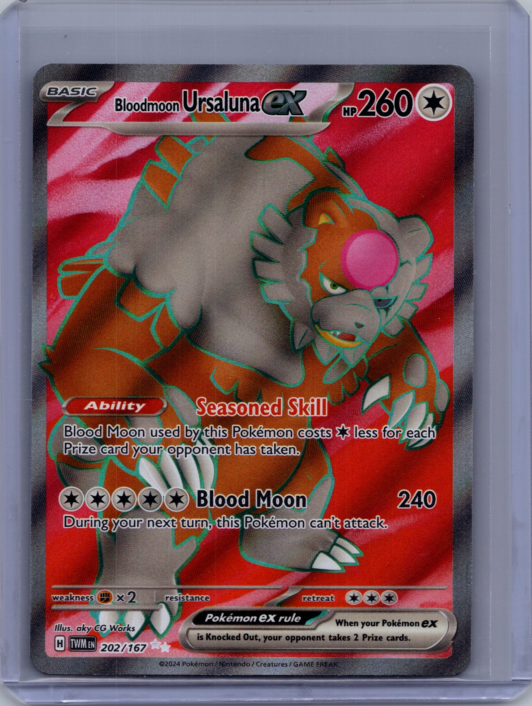 Front of Bloodmoon Ursaluna ex 202/167 Ultra Rare from Twilight Masquerade. English raw trading card. Exact card shown.