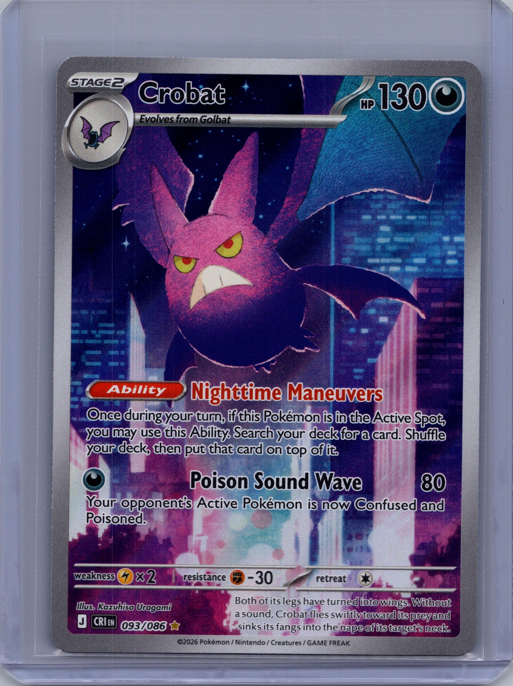 Front of Crobat 093/086 from Pokémon Chaos Rising. English raw trading card. Exact card shown.
