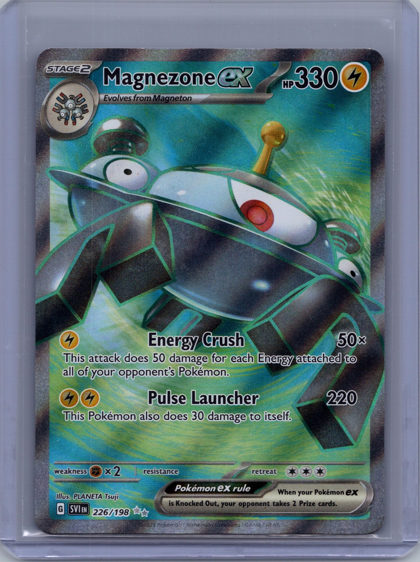 Front of Magnezone ex 226/198 Ultra Rare from Scarlet & Violet Base Set. English raw trading card. Exact card shown.