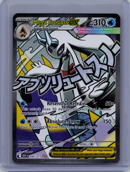 Front of Mega Froslass ex 265/217 from Pokémon Ascended Heroes. English raw trading card. Exact card shown.