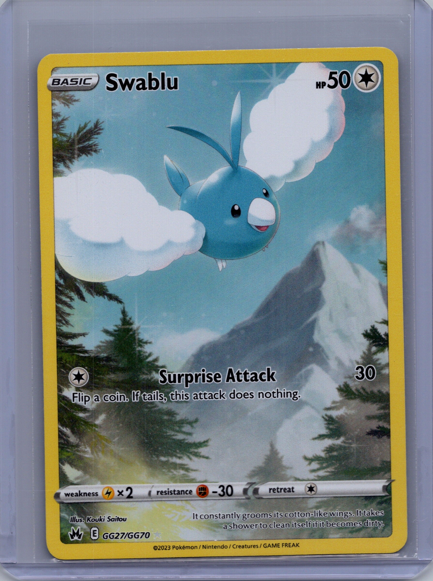 Front of Swablu GG27/GG70 from Crown Zenith: Galarian Gallery. English raw trading card. Exact card shown.